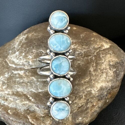 Navajo Blue Larimar Multi-Stone Ring | Authentic Native American Sterling Silver | Multi-Stone | Sz 8 | 15931
