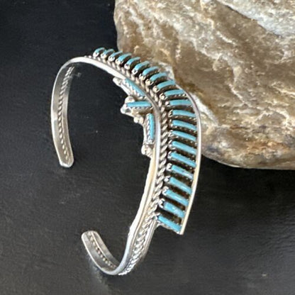 Native American Zuni Blue Turquoise Needle Point Cluster Cuff Bracelet | Sterling Silver | Handmade Southwestern Jewelry | 15068