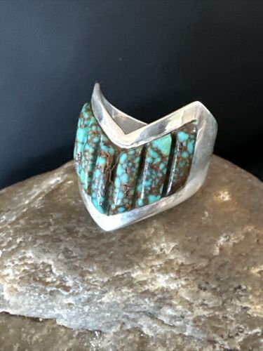 Navajo Men's Inlay Blue Spiderweb Turquoise Ring | Sterling Silver | Sz 12 | 15914