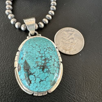 Men's Navajo Blue Spiderweb Turquoise Pendant Necklace | Sterling Silver | Authentic Native American Handmade | 16200