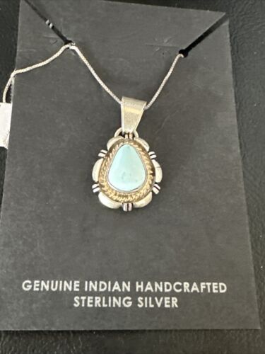 Navajo Dry Creek Turquoise Pendant Necklace | Sterling Silver Chain | Authentic Native American Handmade | 20" | 2578