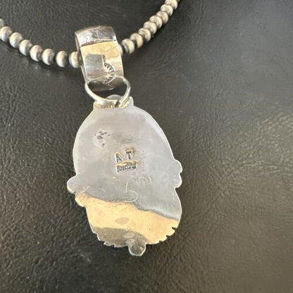Men's Blue #8 Turquoise Pendant Necklace | Navajo Sterling Silver | Authentic Native American Handmade | 14975