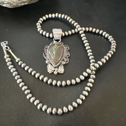 Navajo Green Boulder Turquoise Pendant Necklace | Sterling Silver | Men's Women's | 16135