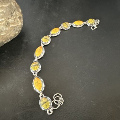 Navajo Bumblebee Jasper Link Bracelet | Sterling Silver | 8" | Authentic Native American Handmade | 16376