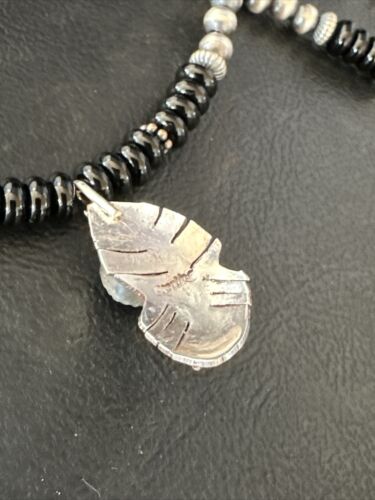 Navajo Black Onyx Pendant | Pearl Sterling Silver Necklace | Authentic Native American Handmade | 14899