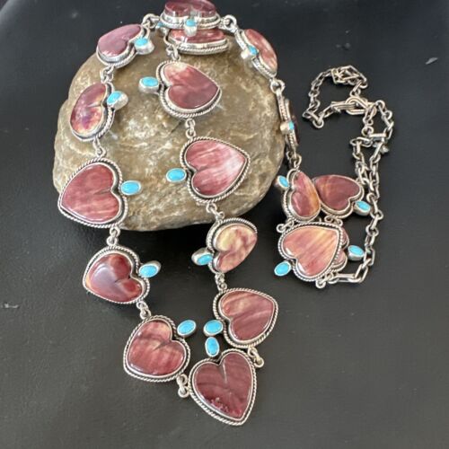 Navajo Lariat Necklace | Turquoise & Purple Spiny Oyster | Sterling Silver | 42" | Authentic Native American Handmade | 16179