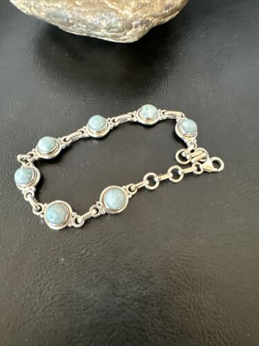 Navajo Blue Larimar Link Bracelet | Sterling Silver | 8" | Authentic Native American Handmade | 16084