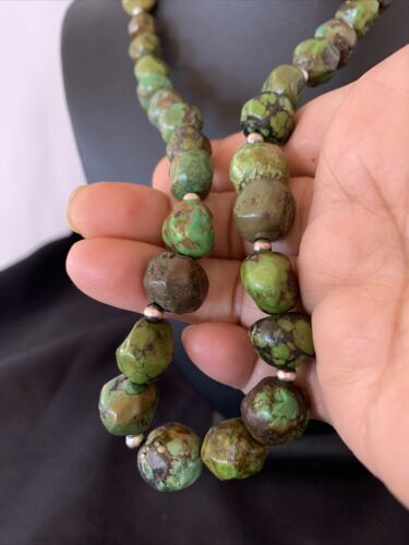Navajo Green Graduated Turquoise Necklace | Sterling Silver | Authentic Native American | 22" | 11708