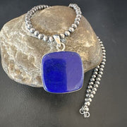 Navajo Blue Lapis Pendant with Pearls | Sterling Silver Necklace | 20" | Authentic Native American Handmade | 16664