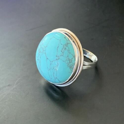 Navajo Spiderweb Blue Turquoise Ring | Sterling Silver | Sz 9 | Authentic Native American Handmade | 11435
