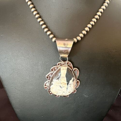 Men's White Buffalo Turquoise Pendant | Navajo Pearl Sterling Silver Necklace 21" | 17036