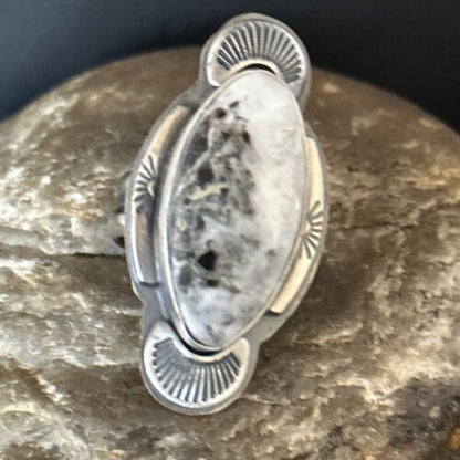 Navajo White Buffalo Turquoise Ring | Sterling Silver | Sz 8 | Authentic Native American Handmade | 14555