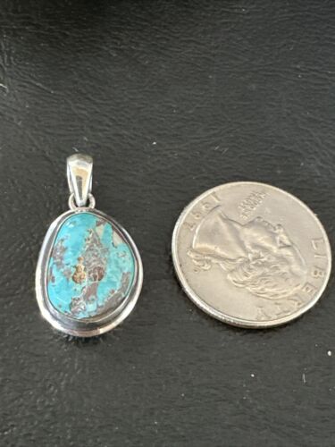 Navajo Blue Bisbee Turquoise Pendant | Sterling Silver | 1" | Authentic Native American Handmade | 17253