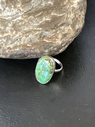 Navajo Green Mojave Turquoise Ring | Sterling Silver | Sz 8 | Authentic Native American Handmade | 15589