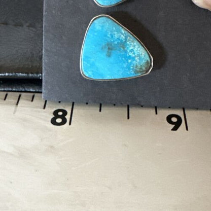 Navajo Blue Kingman Turquoise Post Stud Earrings | Sterling Silver | Authentic Native American Handmade | 17412