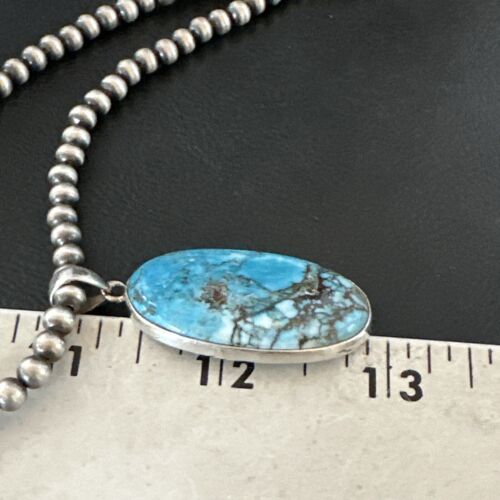 Navajo Blue Spiderweb Turquoise Pendant Necklace | Sterling Silver | Authentic Native American Handmade | 17023