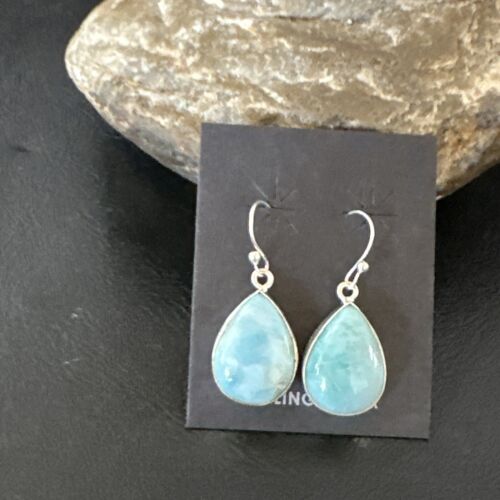 Navajo Blue Larimar Dangle Earrings | Sterling Silver | Authentic Native American Handmade | 17289