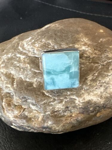 Navajo Blue Larimar Ring | Sterling Silver | Sz 8 | Authentic Native American Handmade | 17589