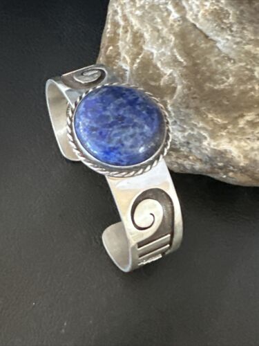 Navajo Blue Denim Lapis Sterling Silver Cuff Bracelet | Authentic Native American Handmade | 15982