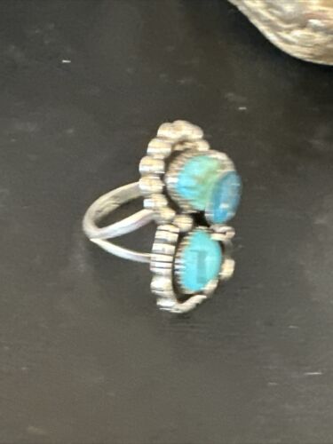 Navajo Blue Turquoise Cluster Ring | Authentic Native American Sterling Silver | Multi-Stone | Sz 8.5 | 14837