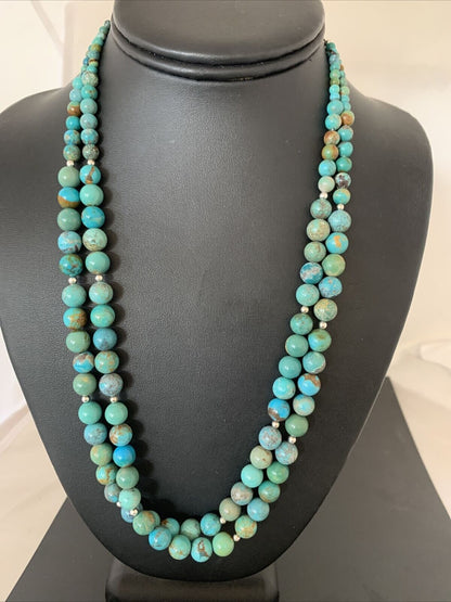 Navajo Blue Green Turquoise Heishi Bead Necklace Pendant | Sterling Silver | Authentic Native American Handmade | 02022