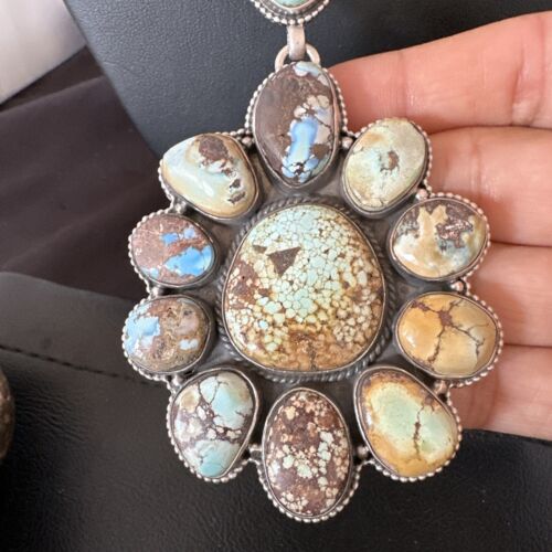 Navajo Blue Golden Hills Turquoise Lariat Necklace Pendant | 25" | Authentic Native American Handmade | 16185