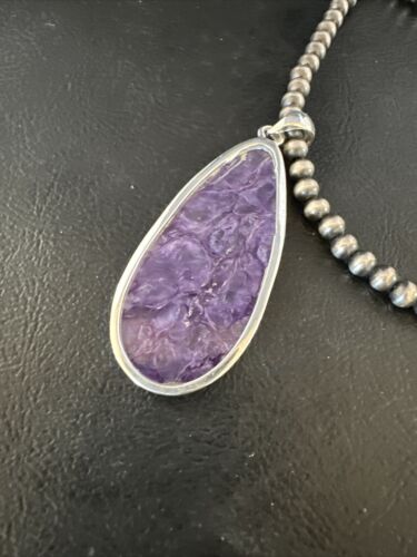 Navajo Pearls Purple Sugilite Pendant Necklace | Sterling Silver Beads | Authentic Native American Handmade | 15510