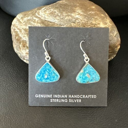 Blue Turquoise Dangle Earrings | Sterling Silver | 1" | Authentic Native American Handmade | 15802 - Masha USA