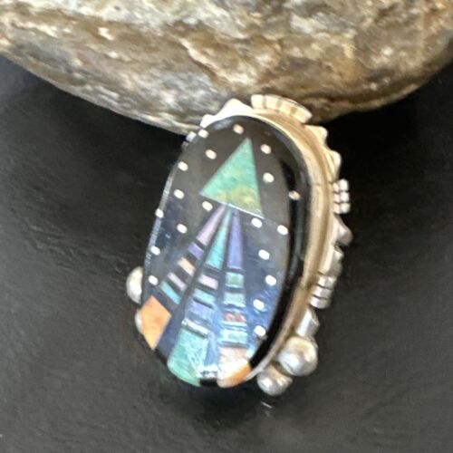 Navajo Green Turquoise Spiny Oyster Inlay Ring | Sterling Silver | Sz 7.5 | 16333
