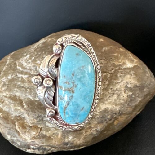 Navajo Blue Kingman Turquoise Ring | Sterling Silver | Sz 10 | Authentic Native American Handmade | 15664
