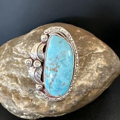 Navajo Blue Kingman Turquoise Ring | Sterling Silver | Sz 10 | Authentic Native American Handmade | 15664