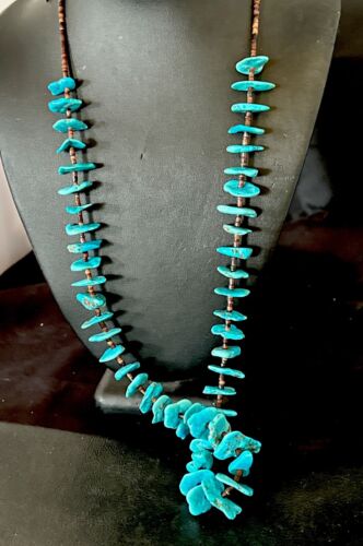 Navajo Kingman Turquoise Shell Heishi Bead Necklace | Sterling Silver | 28" | Authentic Native American Handmade | 17450