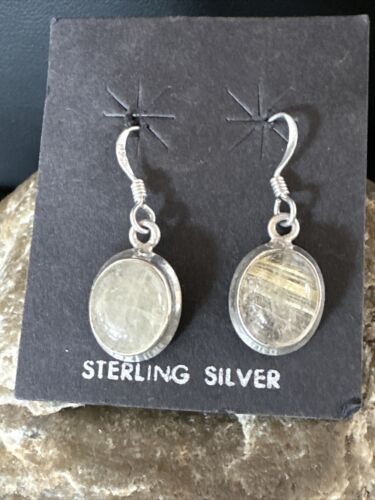Navajo White Moonstone Dangle Earrings | Sterling Silver | Authentic Native American Handmade | 15311