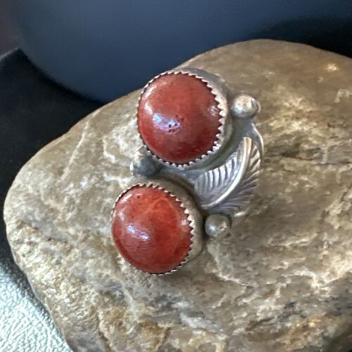 Navajo Apple Coral Sponge Multi-Stone Ring | Authentic Native American Sterling Silver | Multi-Stone | Sz 9 | 16890