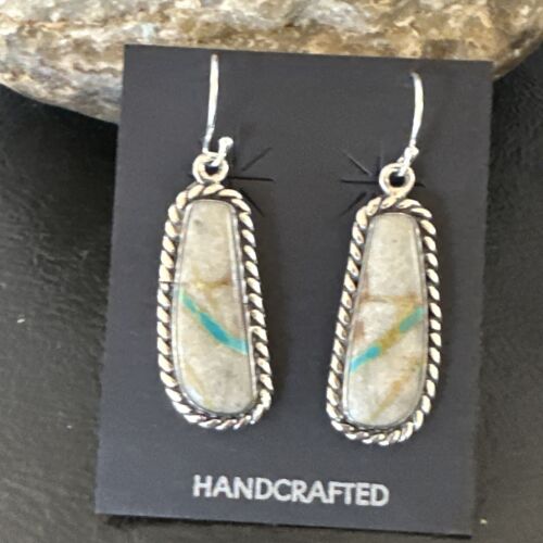 Women's Blue Boulder Turquoise Dangle Earrings | Navajo Sterling Silver | Authentic Native American Handmade | 16501