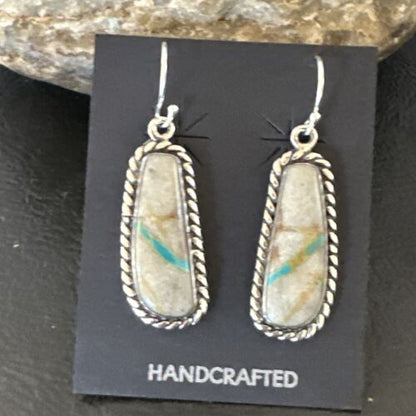 Women's Blue Boulder Turquoise Dangle Earrings | Navajo Sterling Silver | Authentic Native American Handmade | 16501