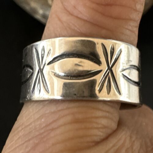 Men's Wide Band Navajo Stamped Ring | Sterling Silver | Sz 12 | Authentic Native American Handmade | 15126