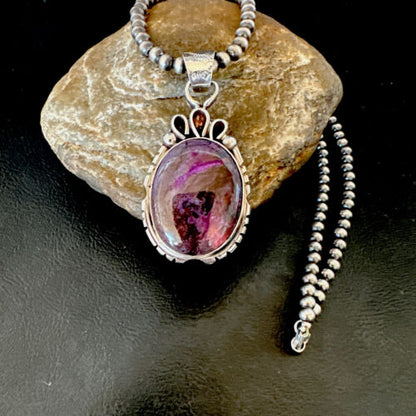 Navajo Pearls Purple Sugilite Pendant Necklace | Sterling Silver Beads | Authentic Native American Handmade | 16461
