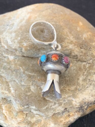 Navajo Multi-Color Turquoise Naja Pendant | Sterling Silver | Authentic Native American Handmade | 01260