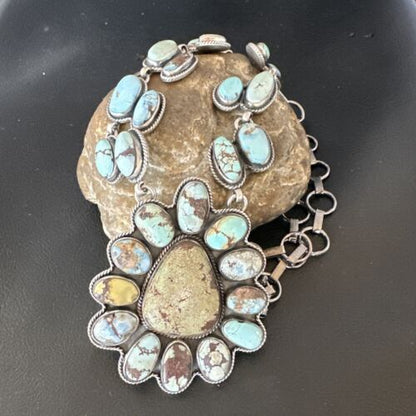 Navajo Blue Golden Hills Turquoise Lariat Necklace Pendant | Sterling Silver | Native American Handmade | 16182