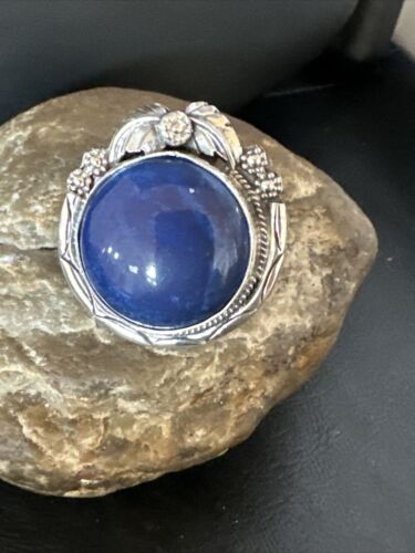 Men's Women's Blue Lapis Lazuli Ring | Navajo Sterling Silver | Sz 9.5 | Authentic Native American Handmade | 14950 - Masha USA