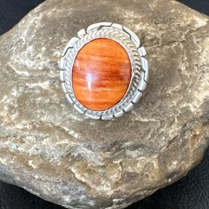 Navajo Orange Spiny Oyster Ring | Sterling Silver | Sz 6.5 | Authentic Native American Handmade | 16465