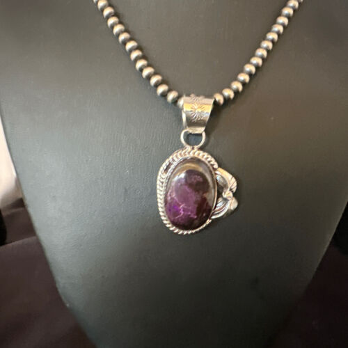 Navajo Pearls Purple Sugilite Pendant Necklace | Sterling Silver Beads | Authentic Native American Handmade | 15411