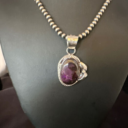 Navajo Pearls Purple Sugilite Pendant Necklace | Sterling Silver Beads | Authentic Native American Handmade | 15411