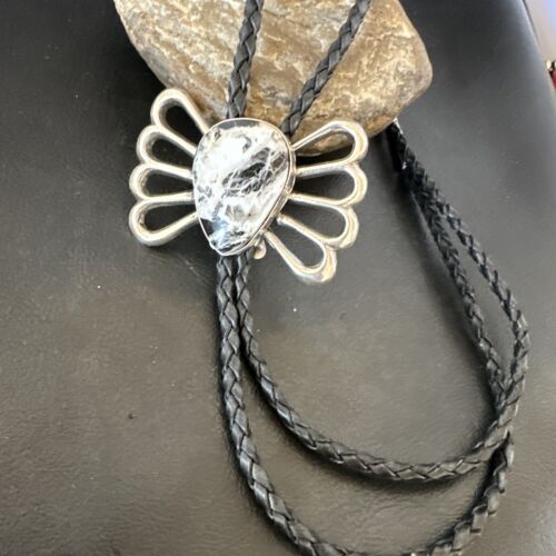 Men's Bolo Tie | White Buffalo Turquoise | Sterling Silver | Navajo | Authentic Native American Handmade | 16798