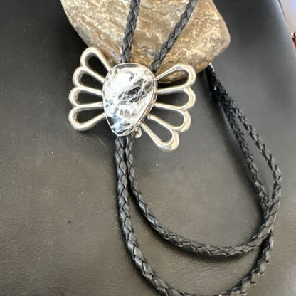 Men's Bolo Tie | White Buffalo Turquoise | Sterling Silver | Navajo | Authentic Native American Handmade | 16798