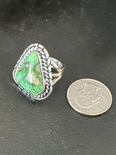 Women's Green Sonoran Turquoise Ring | Navajo Sterling Silver | Sz 8.5 | Authentic Native American Handmade | 16394