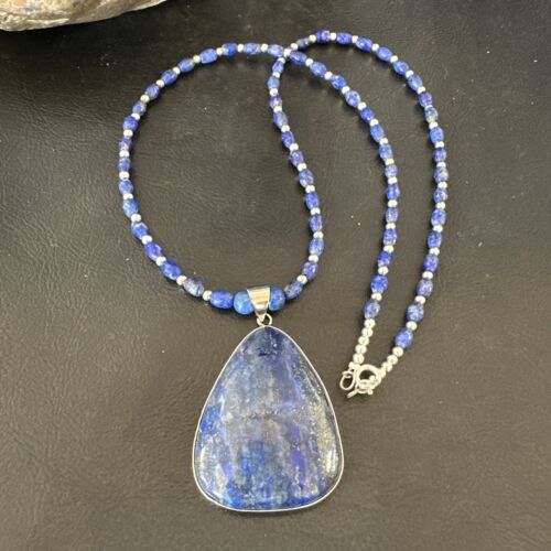 Navajo Blue Denim Lapis Pendant with Pearls | Sterling Silver Necklace | 22" | Authentic Native American Handmade | 16578