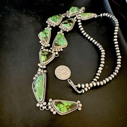 Navajo Green Spiderweb Turquoise Necklace | Men's Lariat | 30" | Authentic Native American Handmade | 17435