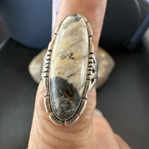Men's Women's White Buffalo Turquoise Ring | Navajo Sterling Silver | Sz 6 | 10595